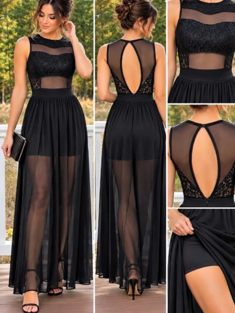 La Reyna Sheer Overlay Dress with Shorts Feminine Party Evening